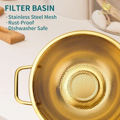 Miniatura 2 de Snailhouse Colador de acero inoxidable de 3 cuartos de galón para pasta, arroz, alimentos, colador metálico con asas y base autodrenante