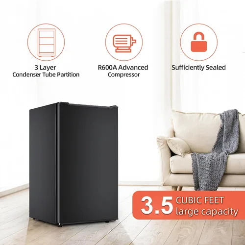 Miniatura 4 de Congelador vertical negro de 3.5 pies cúbicos, mini congelador compacto con puerta reversible de acero inoxidable, 3 termostatos ajustables