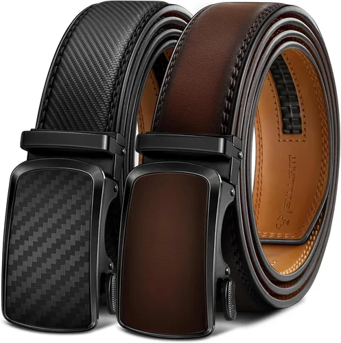 Miniatura 14 de BULLIANT - Paquete de 2 cinturones de cuero con trinquete para hombre, ajustables, corte de 1 3/8 para un ajuste perfecto, regalo para hombre