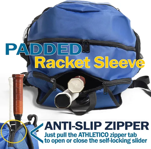 Miniatura 2 de Athletico Mochila de tenis Premier – Bolsa de tenis con capacidad para 2 raquetas en compartimento acolchado Compartimento ventilado separado