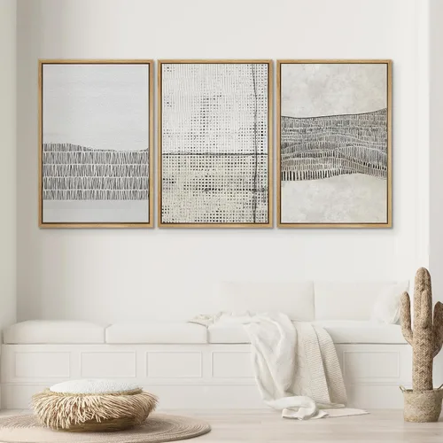 Miniatura 612 de SIGNWIN Lienzo enmarcado para pared, arte con pinceladas de flujo neutro en tonos beige abstractos, ilustraciones, arte moderno, decorativo