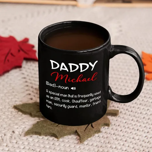 Miniatura 3 de Taza de café negra con nombre personalizado de 11 onzas, 15 onzas, taza de café con definición de papá para papá, regalo para papá nuevo, taza