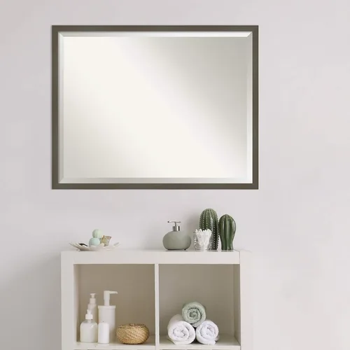 Miniatura 5 de Amanti Art Espejo de baño gris para sobre el fregadero, espejo rectangular gris arcilla esbelta de 24 x 30 pulgadas, marco de madera contemporánea