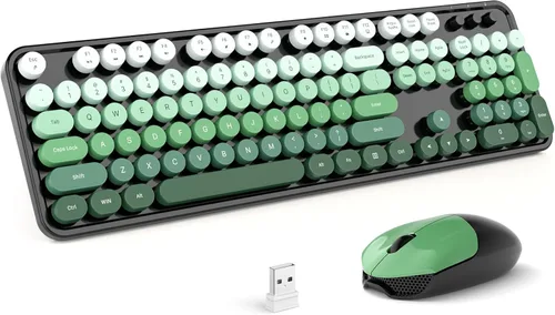 Miniatura 24 de Combo de teclado y mouse inalámbricos MOFII, teclado de tamaño completo estilo máquina de escribir con almohadilla numérica y mouse USB 2 en 1 Azul