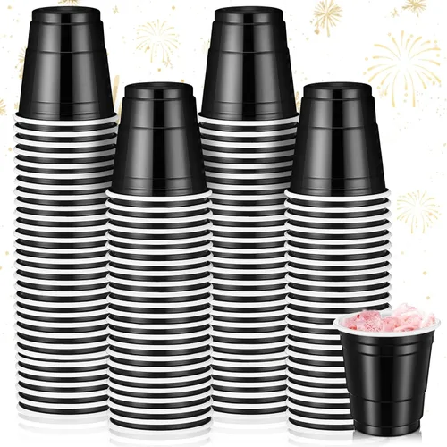 Roshtia Paquete de 100 vasos de plástico de 2 onzas, mini vasos de chupito desechables de graduación de 2 onzas para fiesta de graduación, boda,