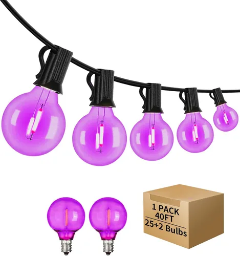 Miniatura 9 de Guirnalda de luces LED para exteriores de 40 pies, impermeable, globo LED G40, iluminación al aire libre para patio con 27 bombillas Edison vintage
