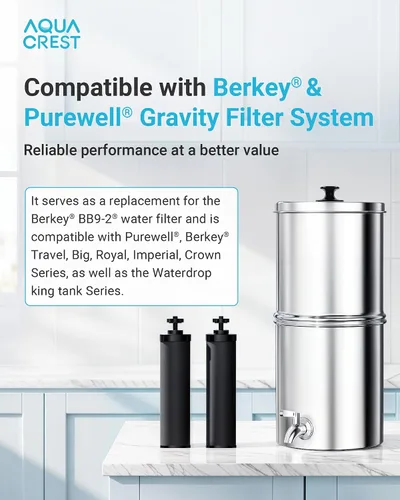 Miniatura 9 de AQUA CREST Filtro de agua certificado NSF/ANSI 42 y 372, repuesto para sistema de filtro de agua por gravedad Berkey®, elementos de purificación