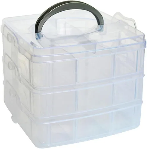 Miniatura 7 de Kamay's Caja de Almacenamiento de Manualidades de Plástico Apilable Transparente de 3 Niveles con Compartimentos Ajustables con Ranura, Organizador