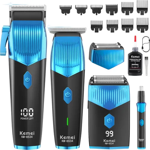 Kemei Juego de cortapelos y recortadoras, cortapelos profesional para hombres, cortadora de pelo inalámbrica para hombre, kits de recortadora de
