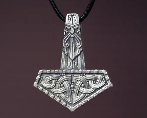 Miniatura 156 de Viking Thors Hammer Necklace Pendant - Vegvisir Aegishjalmur Helm of Awe Raven Huginn Muninn Pendant Necklace Amulet Talisman - Thor Necklace