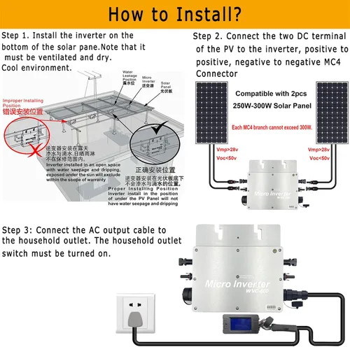 Miniatura 7 de Y&H Micro inversor de conexión a red solar de 600W con pantalla de visualización de monitoreo de datos AC impermeable IP65 MPPT DC28-50V Entrada PV