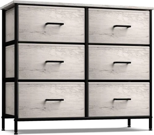 Miniatura 13 de Sorbus Cómoda con 6 cajones de tela, mueble de dormitorio, mueble de almacenamiento, torre para dormitorio, pasillo, armario, organización de Negro