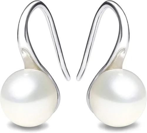 Aretes colgantes de plata de ley 925 seleccionados a mano AAA+ de 7.5 a 0.315 in con perlas cultivadas de agua dulce blancas para mujer