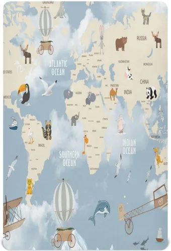 Sábanas de cuna con mapa del mundo, sábanas de cuna para niños y niñas, transpirables, suaves, estándar, para cuna de 39 x 27 pulgadas