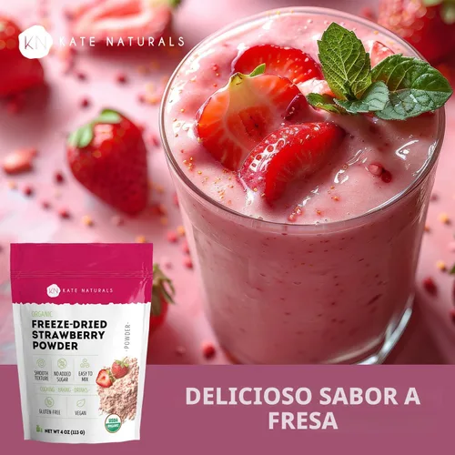 Miniatura 6 de Kate Naturals Polvo de fresa liofilizado orgánico para hornear y bebidas. Sabor natural de fresa para pasteles, glaseado y batidos