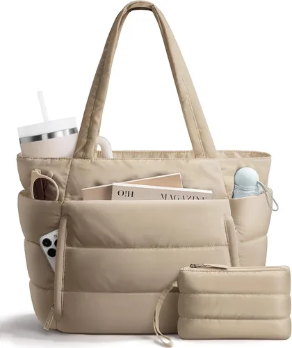 Miniatura 15 de Bolsa Tote Acolchada para Mujeres, Bolsa de Mano de Trabajo Ligera y Esponjosa para Maestras y Enfermeras, Bolsa de Hombro Acolchada para Escuela