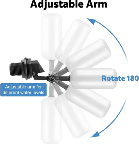 Miniatura 2 de Paquete de 2 válvulas de flotador de agua de 1/2 pulgada, 1/2 pulgada de latón con brazo ajustable, llenado automático y control de nivel de agua