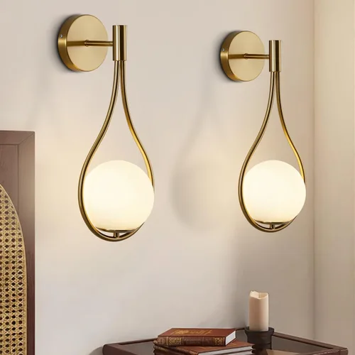 Miniatura 11 de Lámpara de pared de cristal dorada de mediados de siglo, moderna lámpara de pared con acabado de latón antiguo, lámpara de pared de mesita de noche