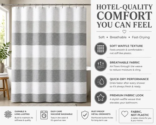 Miniatura 4 de Dainty Home Cortina de ducha de tejido Waffle en degradado azul agua - 70" x 72" - Cortina de ducha de mezcla de poliéster resistente al agua - La