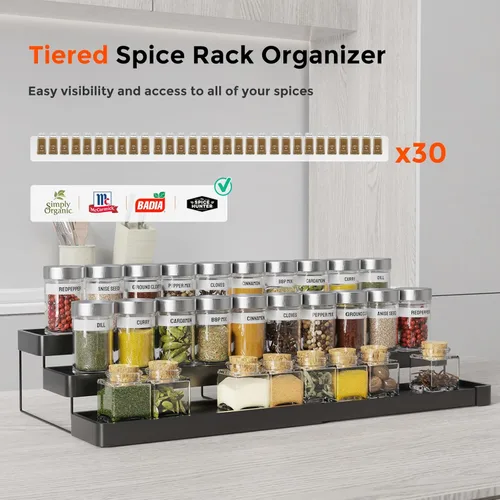 Miniatura 5 de Organizador de especias expandible – Organizador de especias ajustable de 3 niveles para gabinete y encimera – Fácil visibilidad – Negro