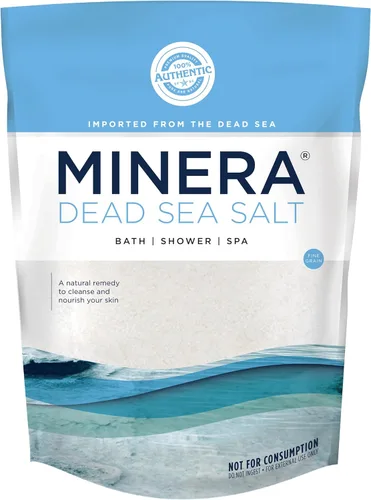 Minera Sal del Mar Muerto de grano fino para baño y remojo, 19 libras, de disolución rápida, 100% pura y natural, sin perfume, nutritiva para la piel