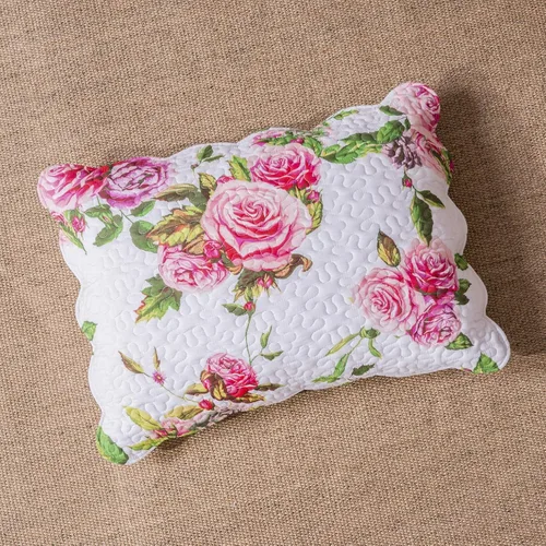 Miniatura 6 de DaDa Bedding Juego de colcha floral de rosas románticas, encantador color rosa y blanco festoneado, colorido, ligero, transpirable, colcha acolchada
