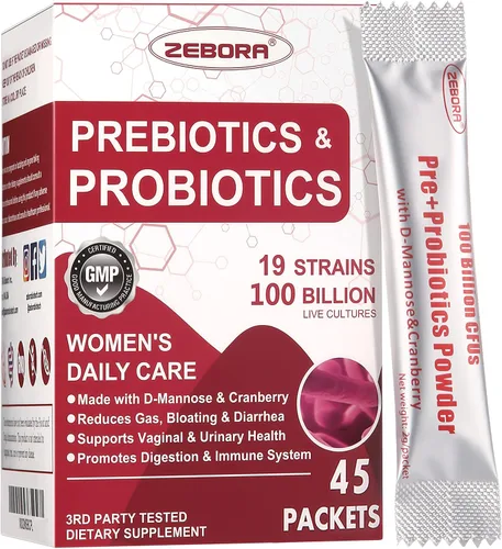 ZEBORA Probióticos para mujeres 100 mil millones de UFC con prebióticos, D-manosa y arándano para digestivos, inmunes y femeninos, apoyo de salud UT