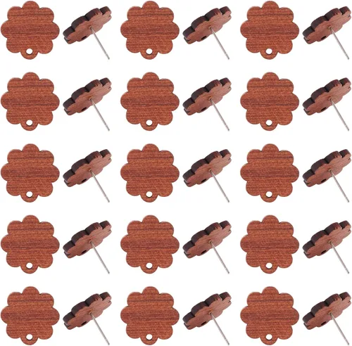 Miniatura 10 de FASHEWELRY 32 piezas de pendientes de madera para pendientes de madera de 0.59 pulgadas (0.591 in) pendientes de madera redondos planos en blanco