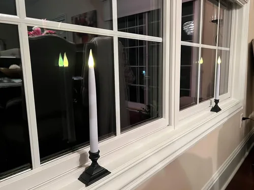 Miniatura 5 de 612 Vermont VT-1660P-4 - Velas LED de ventana con temporizador (6 encendido/18 apagado), llama parpadeante LED dual blanca cálida patentada, Peltre