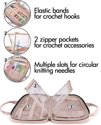 Miniatura 3 de Yarwo Estuche para agujas de tejer (hasta 10.6 pulgadas), organizador de ganchos de ganchillo con doble asa para agujas de tejer circulares