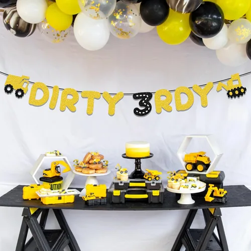 Miniatura 4 de Cartel de construcción de tercer cumpleaños de suministros de decoración de fiesta de construcción, pancarta de tercer lugar para fiesta
