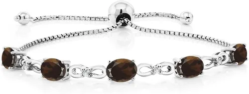 Gem Stone King Pulsera de tenis de diamantes cultivados en laboratorio con piedra natal de 3-6 quilates para mujer, plata de ley 925, ovalada de