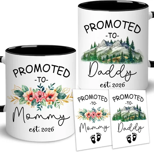 BSQUIELE Regalos de Navidad para padres primerizos - Regalos para padres 2026 - Promovido a mamá y papá - Regalo para padres esperando - Tazas para