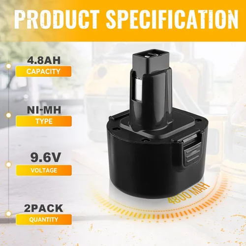 Miniatura 2 de Paquete de 2 baterías de repuesto de 4.8 Ah Ni-Mh prémium compatibles con Dewalt 9.6 V para batería Dewalt DW9062 DW9061 DW926 DE9036 DE9062