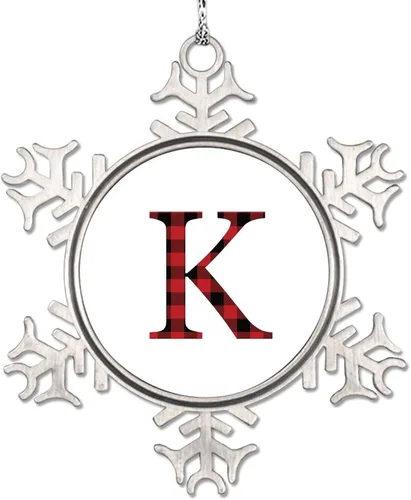 Miniatura 17 de Monograma inicial letra A copo de nieve, adornos de letras rojas y negras a cuadros para árboles de Navidad, adornos de Navidad personalizados