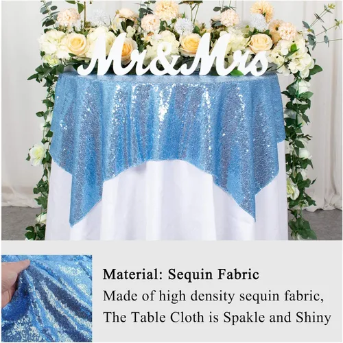 Miniatura 3 de AMZLOKAE Mantel de Lentejuelas Cuadrado 50x50 Azul Bebé Cubierta de Mesa con Purpurina Manteles para Fiestas Mantel Sin Costuras Azul Claro