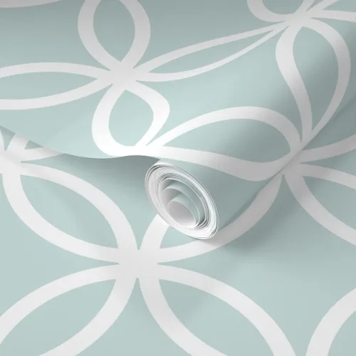 Miniatura 2 de Muestras de papel tapiz removibles – Cerclattice White Circles Winter Lattice Baby Boy Quatrefoil Papel pintado personalizado pre-pegado por