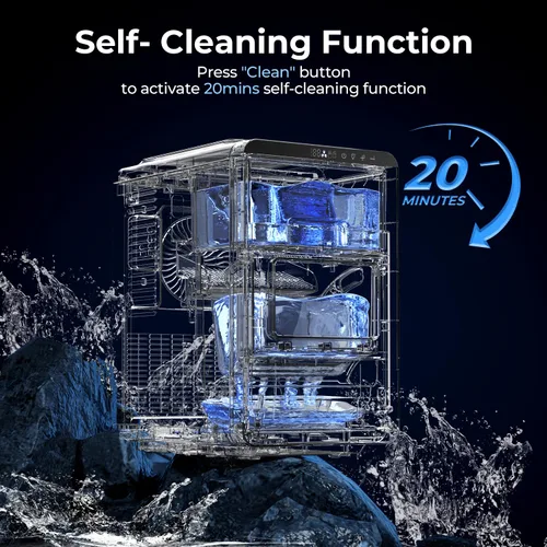Miniatura 5 de Kismile Encimera para hacer hielo en forma de media luna, 16 piezas en 10-15 minutos, 26.5 libras/día, máquina de hielo portátil autolimpiante