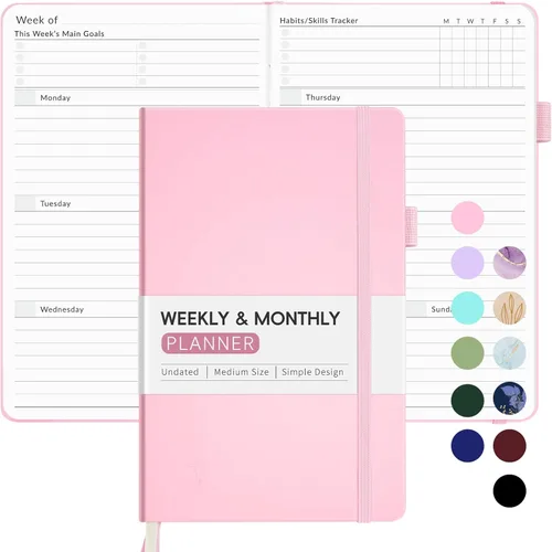 Miniatura 14 de Planificador semanal sin fecha para 2026, Planificador de calendario semanal y mensual simplificado Forvencer, Cuaderno diario organizador lindo