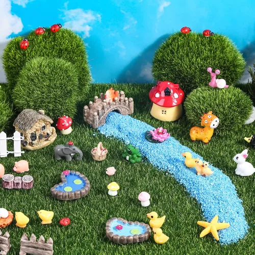 Modacraft 200 accesorios de jardín de hadas en miniatura, incluyendo 100 pines fijos, kit de jardín de hadas, figuras de animales, mini paisaje para