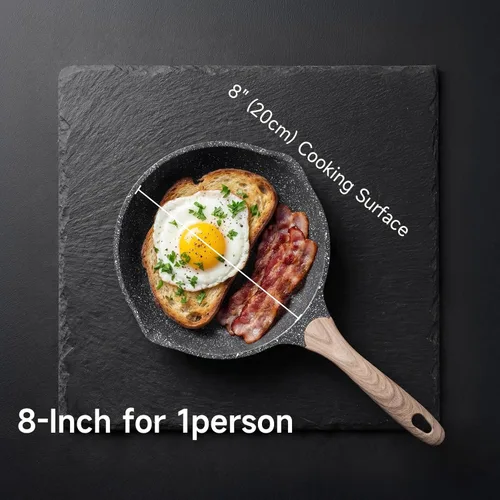 Miniatura 6 de JEETEE - Sartén antiadherente de 8 pulgadas, utensilios de cocina con revestimiento de piedra, sartén antiadherente para tortilla con mango Gris