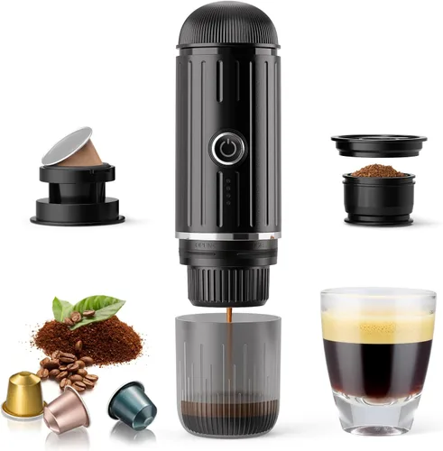 Cafetera eléctrica portátil para café molido y cápsulas NS, tecnología de calentamiento rápido con USB-C, perfecta para RV, senderismo, camping,