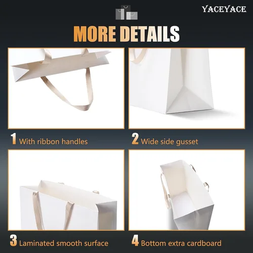 Miniatura 4 de Bolsas de papel kraft blancas extra grandes, bolsas de papel resistentes a granel, 10 unidades, 16 x 6 x 12 pulgadas Blanco