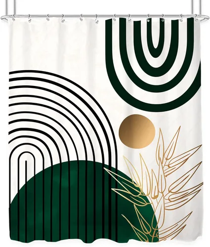 Miniatura 6 de KOMLLEX Cortina de ducha abstracta bohemia para decoración de baño, 60 pulgadas de ancho x 72 pulgadas de alto, cortina de ducha verde, hojas