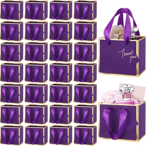 Yeaqee 50 mini bolsas de regalo de papel de aluminio metálico con asas de 4 x 4.75 x 2.25 pulgadas, bolsa pequeña de agradecimiento de San Valentín