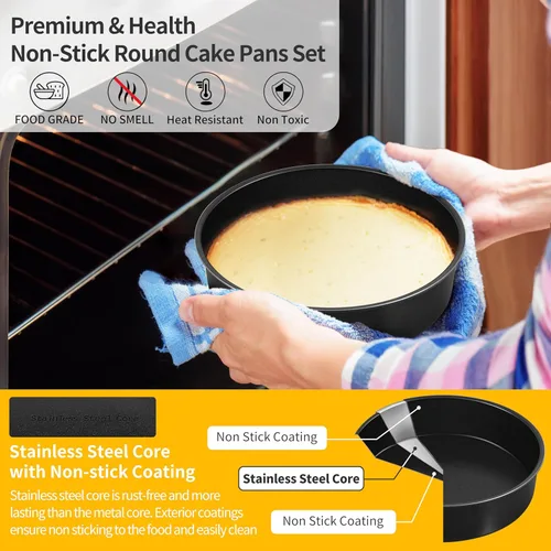 Miniatura 5 de P&P CHEF - Juego de moldes para pasteles antiadherentes de 6 pulgadas, 2 piezas, moldes redondos para hornear pasteles para tier smash, no tóxicos
