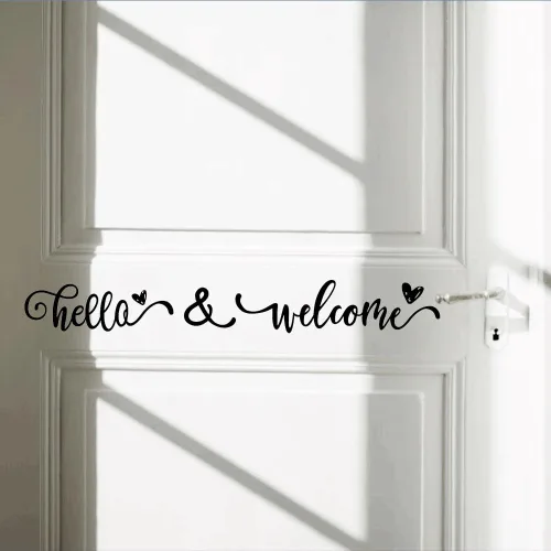 Miniatura 2 de PLIGREAT Calcomanías de pared con texto en inglés "Hello & Welcome Quotes", calcomanías de pared de vinilo removible para el hogar, oficina, lugar
