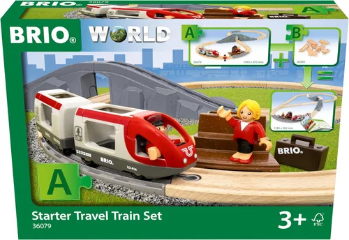 BRIO World – 36079 Set básico de viaje de tren de madera | Set de juguete de tren de madera de 22 piezas para niños a partir de 3 años