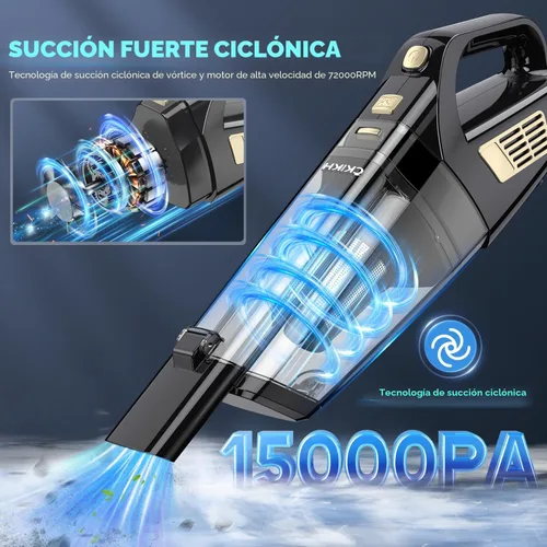 Miniatura 2 de CKIKH Aspiradora de Mano Inalámbrica, 15000PA Succión Fuerte Aspiradora de Mano para Carro Portátil con Múltiples Boquillas y Filtro Lavable, Ligera