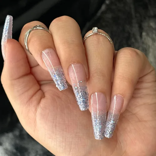 Miniatura 16 de GOLD VIBES - Uñas a presión de Lavaa Beauty Punta dorada con purpurina degradada Ataúd extra largas Vibes de oro